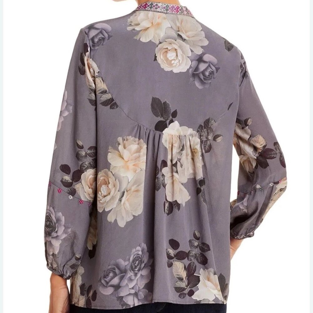 Johnny Was Paris Effortless Silk Blouse Lavendar Purple Xsmall rose white tunic - Picture 7 of 11